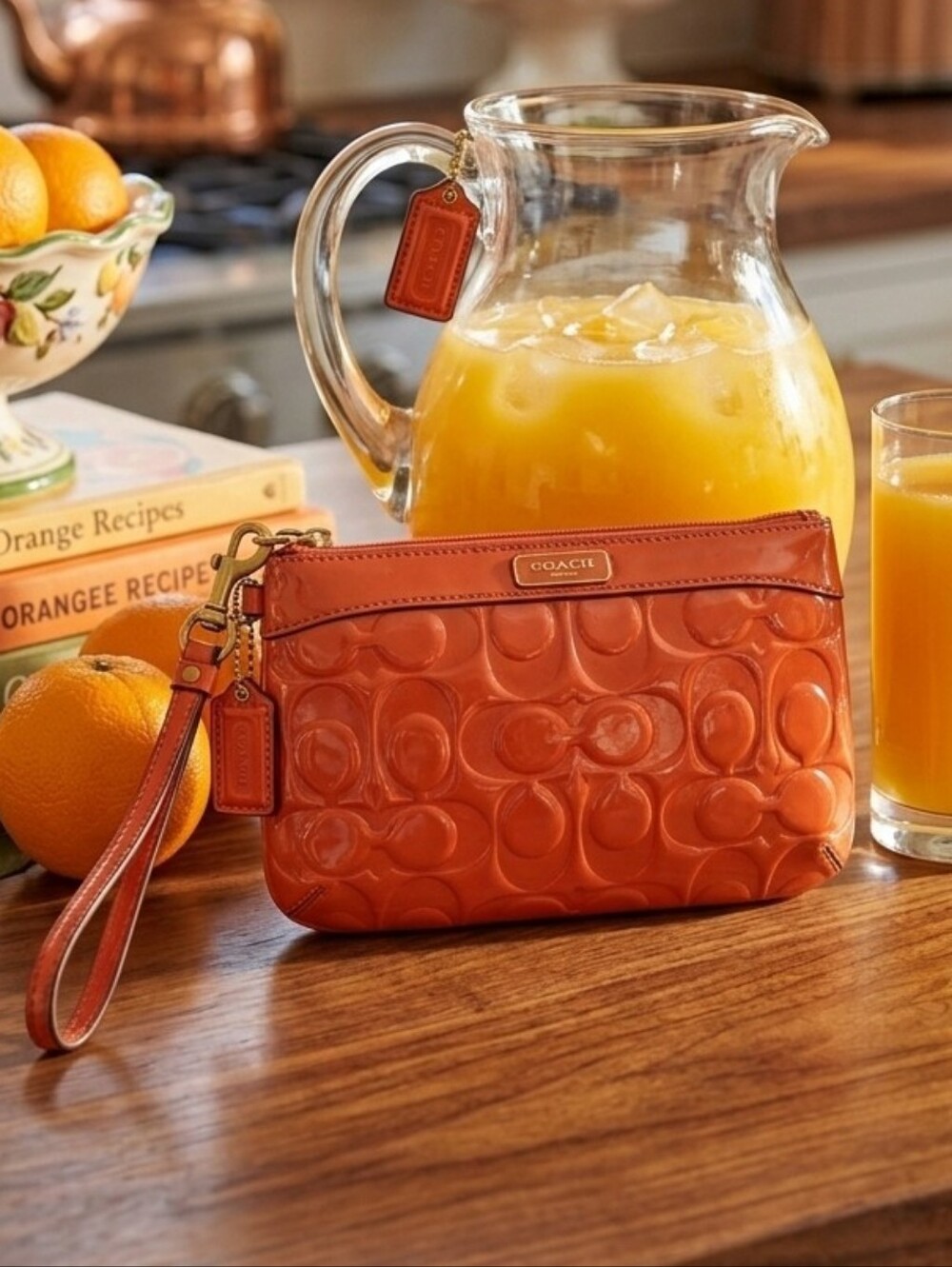 Coach Orange Embossed Patent Leather Wristlet - NEW